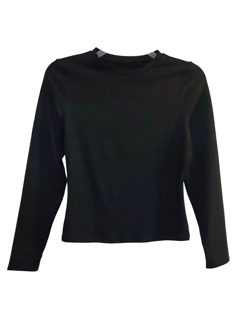 Trendy Queen Black Long Sleeve Crew Neck Slim Fit Stretch Top NWOT L
